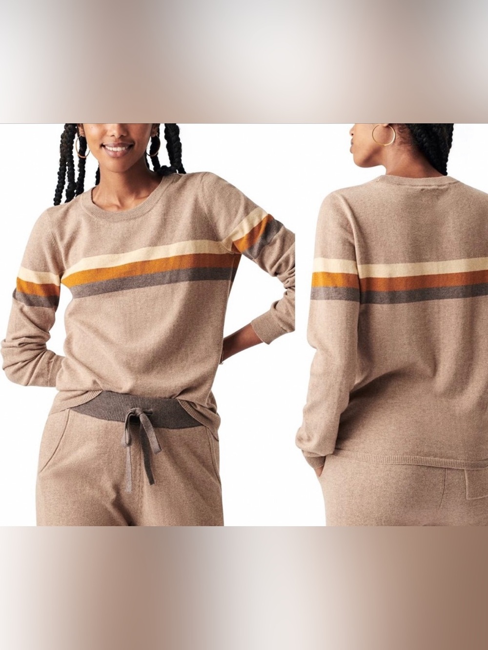 Faherty‎ Horizon Surf Sweater Fireside Brown Stripe Long Sleeve Cashmere Blend